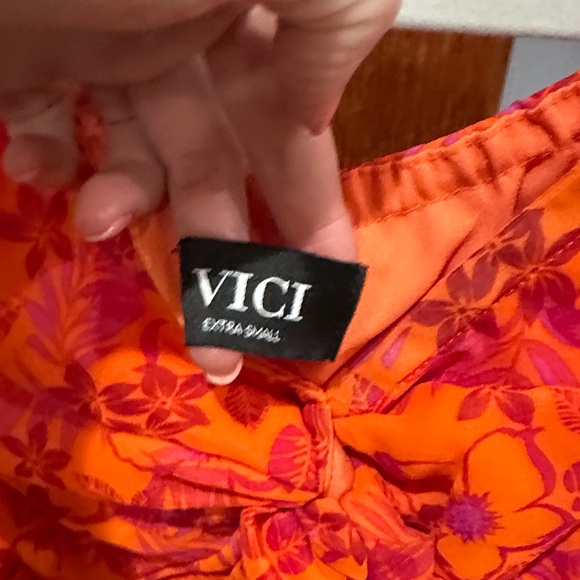Vici Orange and Pink Floral Tie-Front Peplum Blouse - Picture 2 of 7